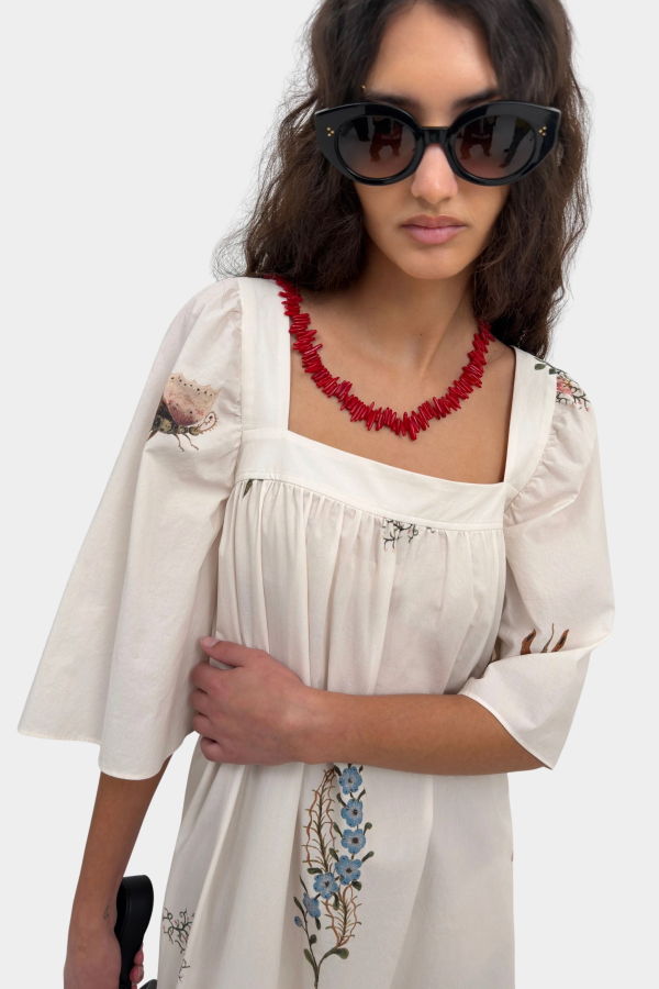 Rodebjer Salem Square Neck Dress - Cream Multi Duchess