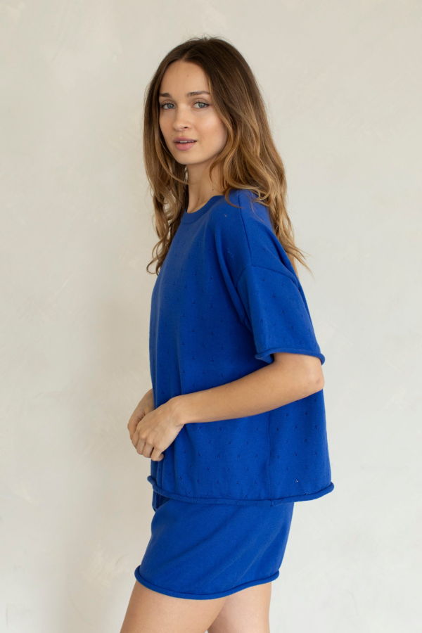 Azalea Zoe Pointelle Knit Set - Cobalt Blue