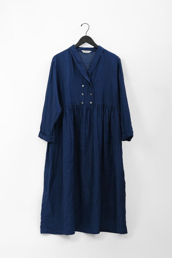 ICHI ANTIQUITES Indigo Linen Dress