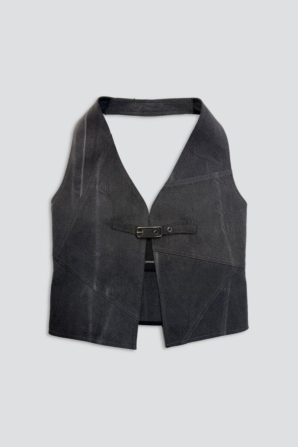 Assembly Black Grey Wash Denim Belted Vest