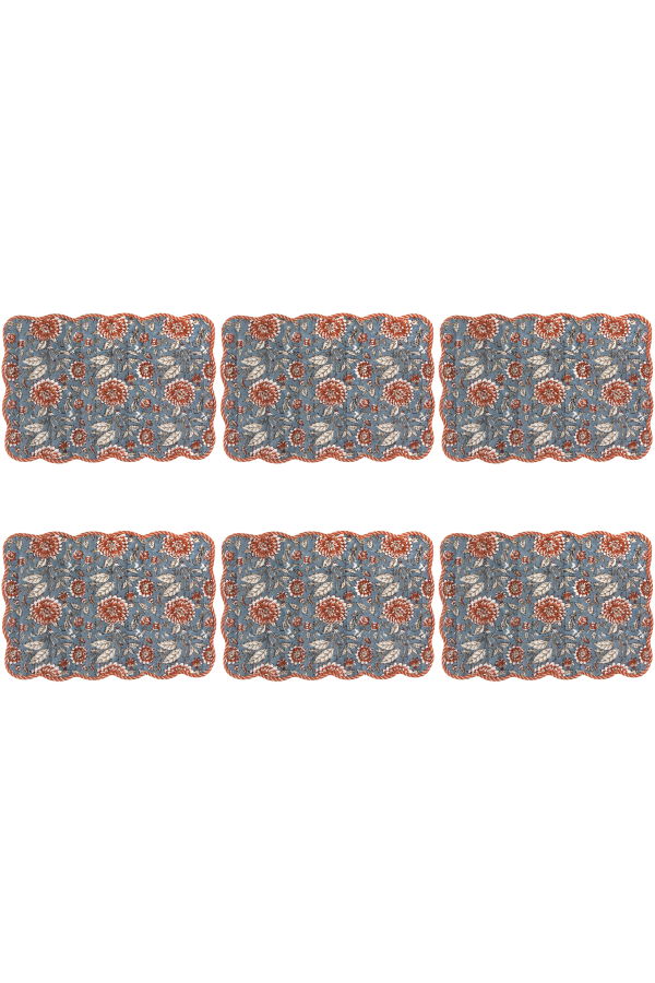 Danica Brands Set of 6 Dahlia Block Print Kantha Placemat