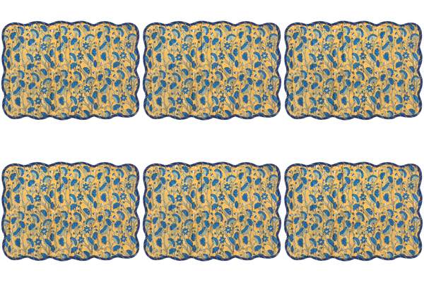 Danica Brands Set of 6 Fan Flower Block Print Kantha Placemat