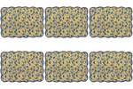 Danica Brands Set of 6 Fan Flower Block Print Kantha Placemat - Thumbnail 1