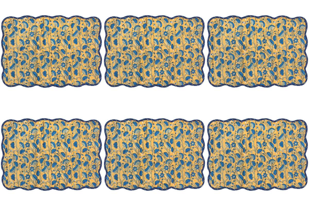Danica Brands Set of 6 Fan Flower Block Print Kantha Placemat - Image 1 of 3