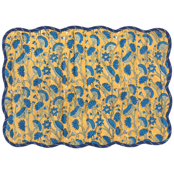 Danica Brands Set of 6 Fan Flower Block Print Kantha Placemat