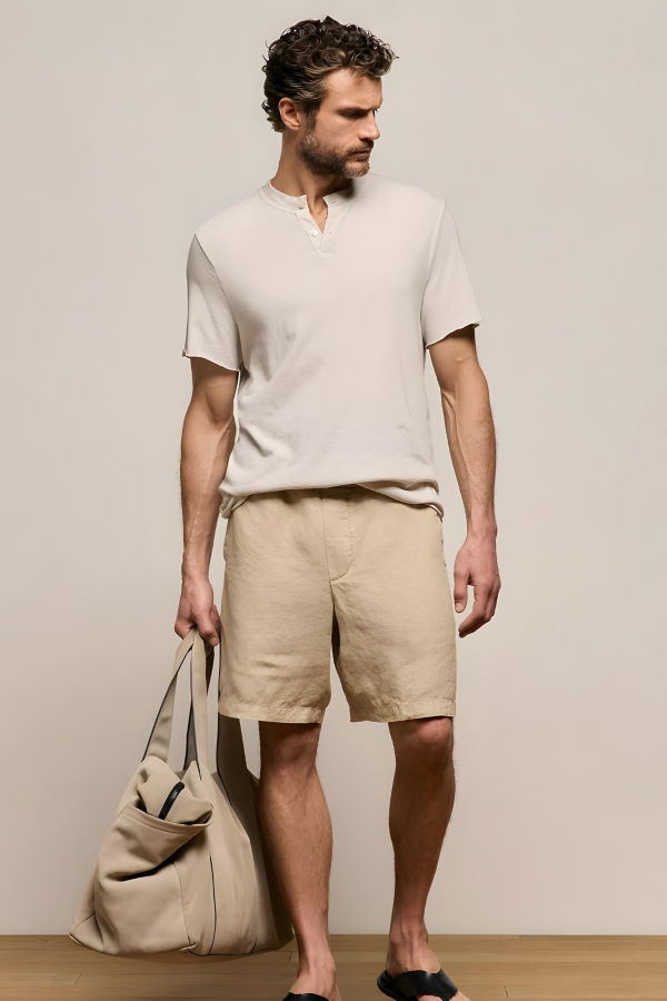 James Perse Lightweight Linen Relaxed Short - Light Khaki Pigment