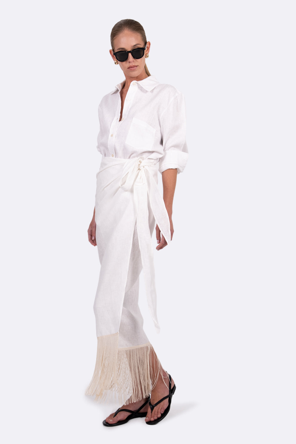 Parentezi Eze Linen Fringe Skirt - White