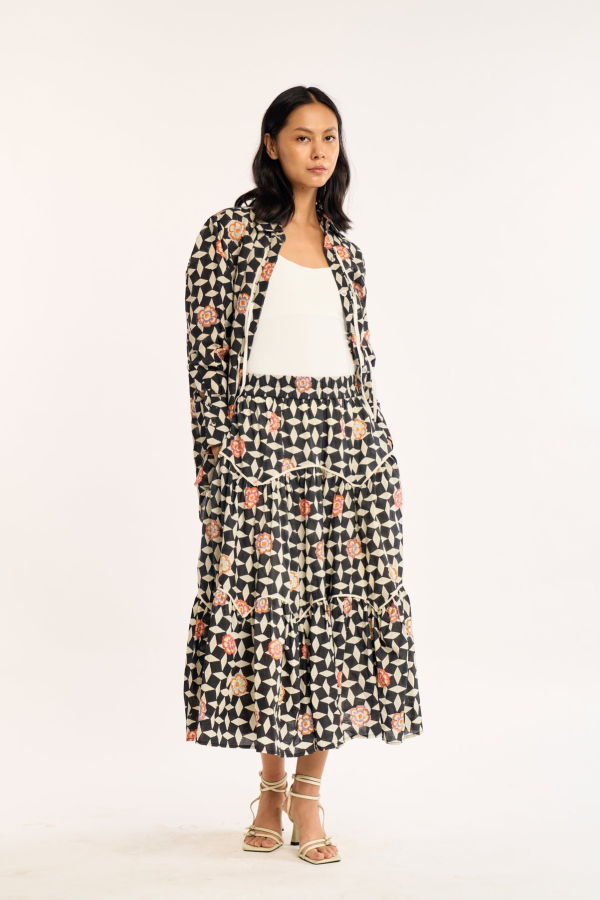 RUJUTA SHETH Moss Skirt Atlas Floral Print