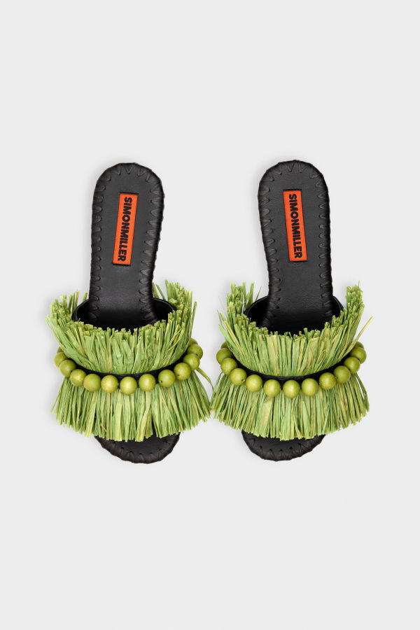 Simon Miller Island Fringe Salerno Sandal - Moss Green/Black
