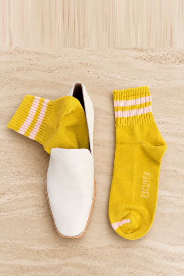 Escuyer Striped Ankle Socks - Yellow & Pink