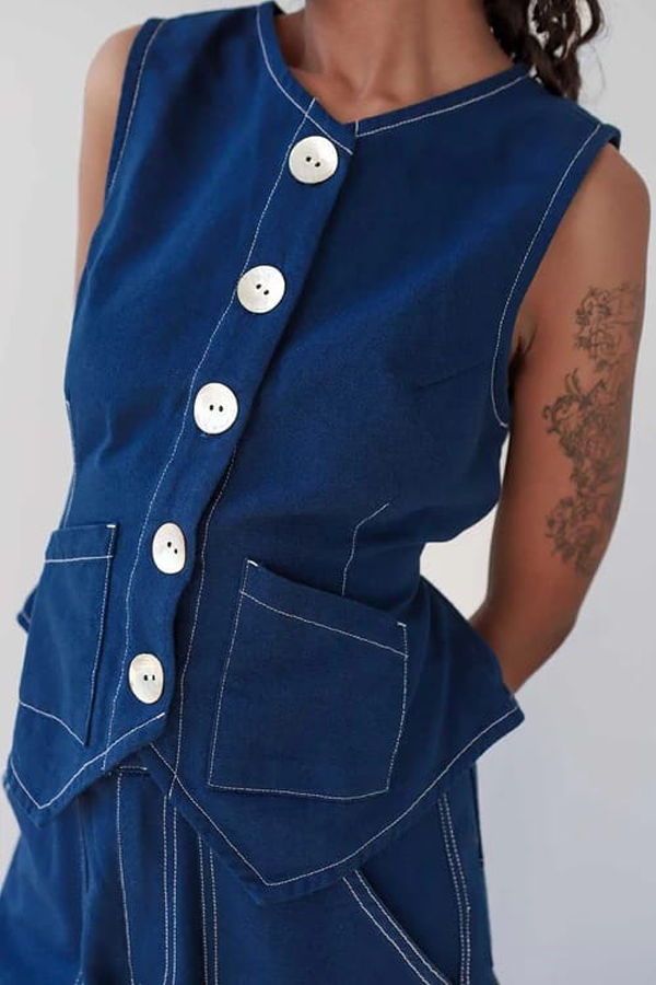 Noble Shell Flared Vest - Navy