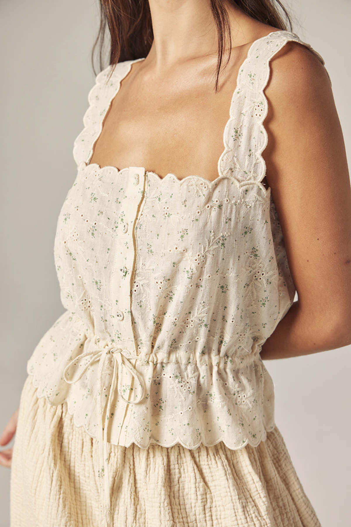 amente Scallop Lace Tie Top With Bandana - Cream/Sage - Image 3 of 8