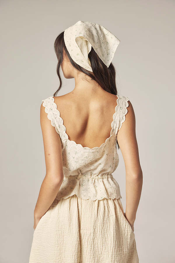 amente Scallop Lace Tie Top With Bandana - Cream/Sage