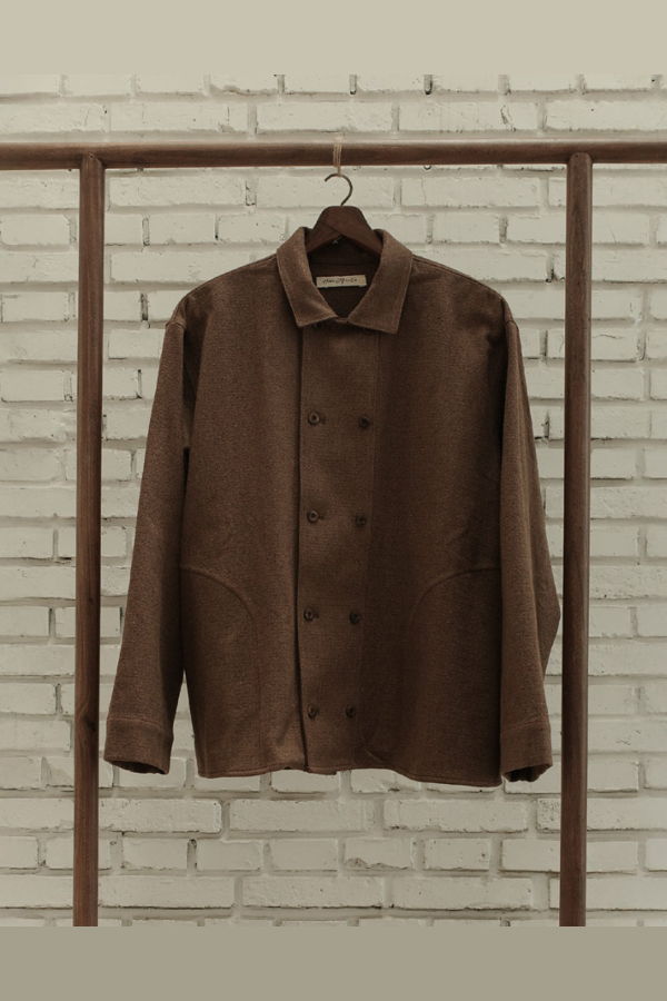 AVIVA JIFEI XUE Cotton Silk Argyle Double Breasted Boxy Shirt - Brown Mix