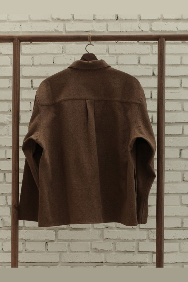 AVIVA JIFEI XUE Cotton Silk Argyle Double Breasted Boxy Shirt - Brown Mix