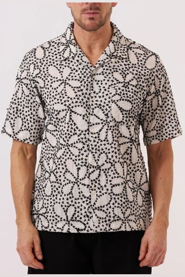 Universal Works Road Shirt Kantha Flower - Ecru/Black