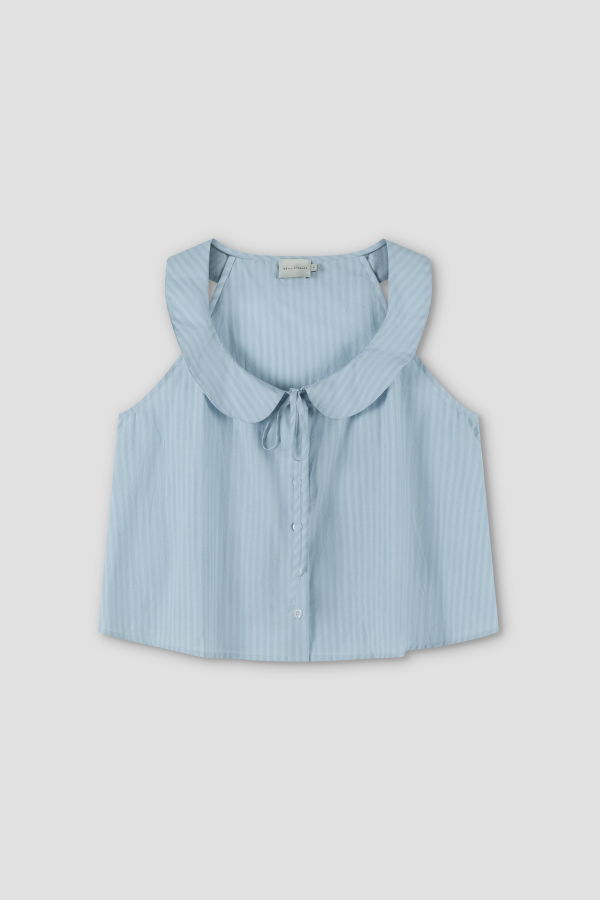 Deiji Studios Round Collar Top - Lake Blue Stripe