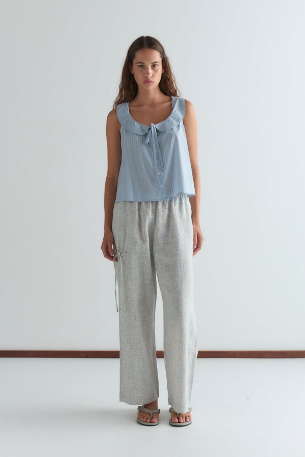 Deiji Studios Round Collar Top - Lake Blue Stripe
