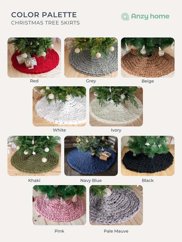 Anzy Home Chunky-Knitted Christmas Tree Skirt - Grey