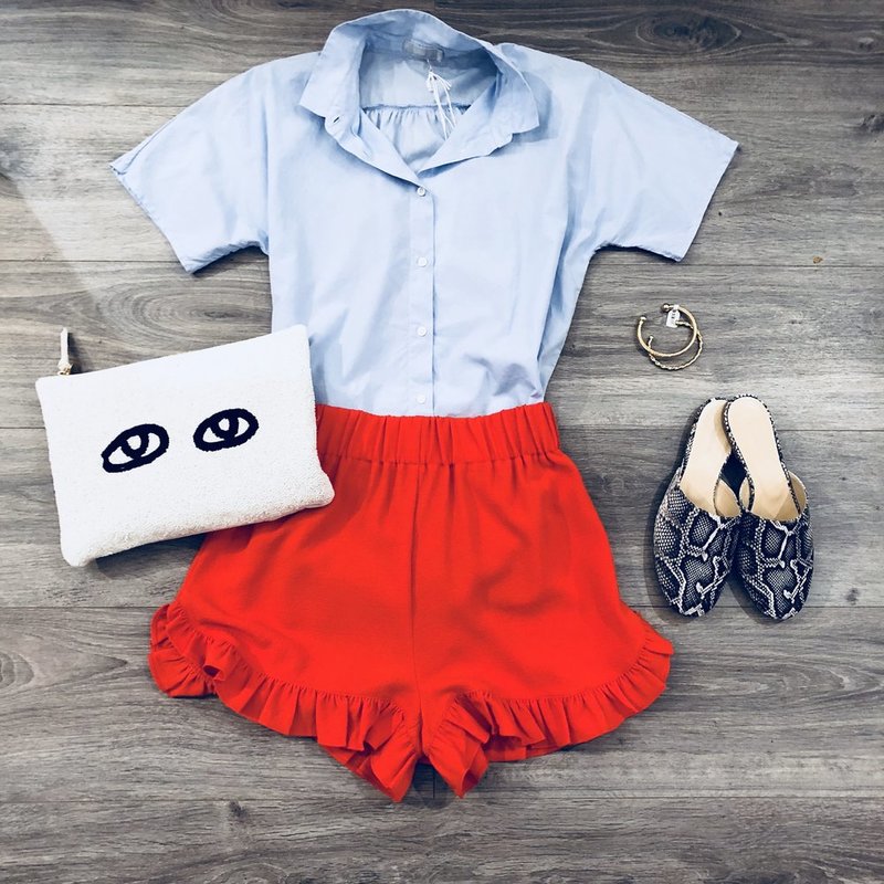ワンピース GANNI Women Short Skirts W0032474 Red Racing Red Red Cotton Poplin Gathered U-neck Mini Dress