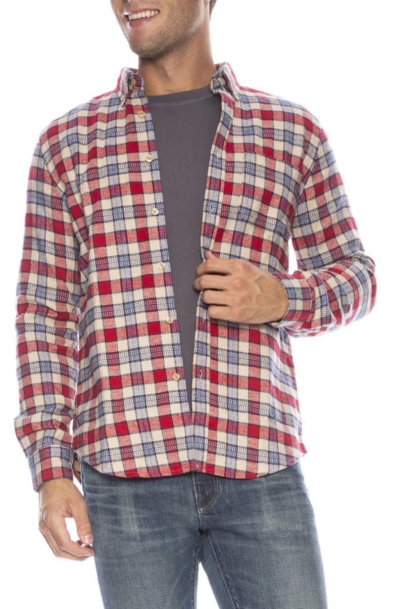 Portuguese Flannel NYC Check Shirt RED/BLUE/BEIGE PLAID Garmentory
