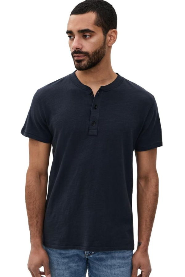Rag & Bone Classic Short Sleeve Henley - Deep Navy