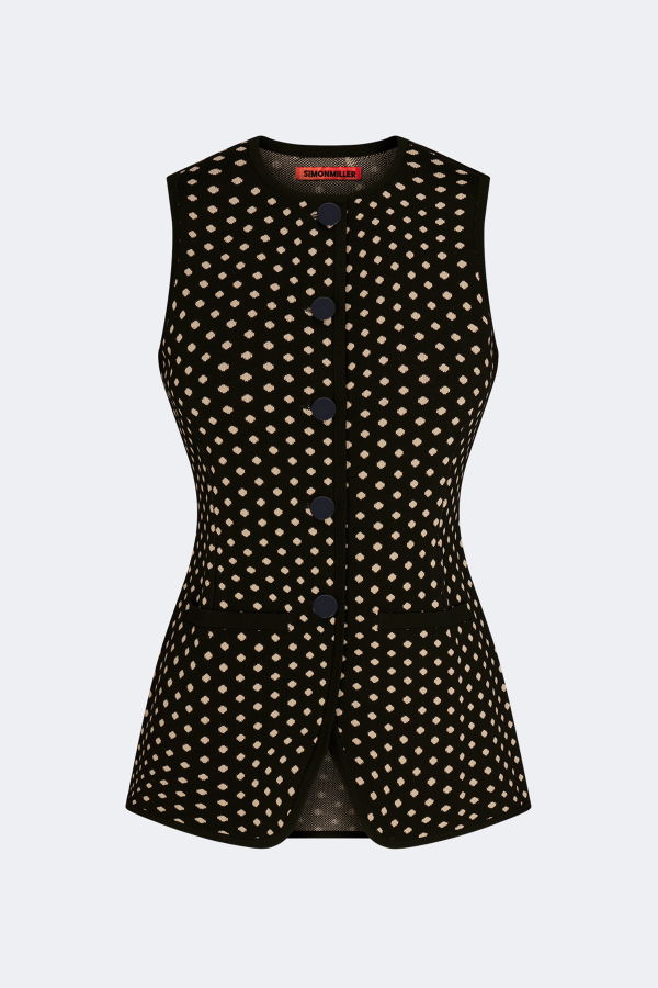 Simon Miller Del Mar Knit Vest - Black/Tan Polka Dot