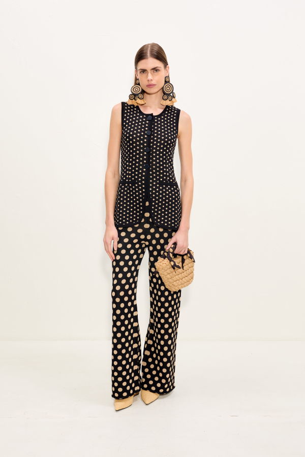 Simon Miller Del Mar Knit Vest - Black/Tan Polka Dot