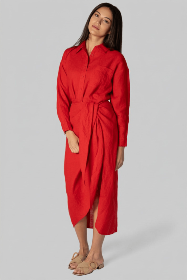 Apiece Apart Alessandra Sarong Shirt Dress - Red