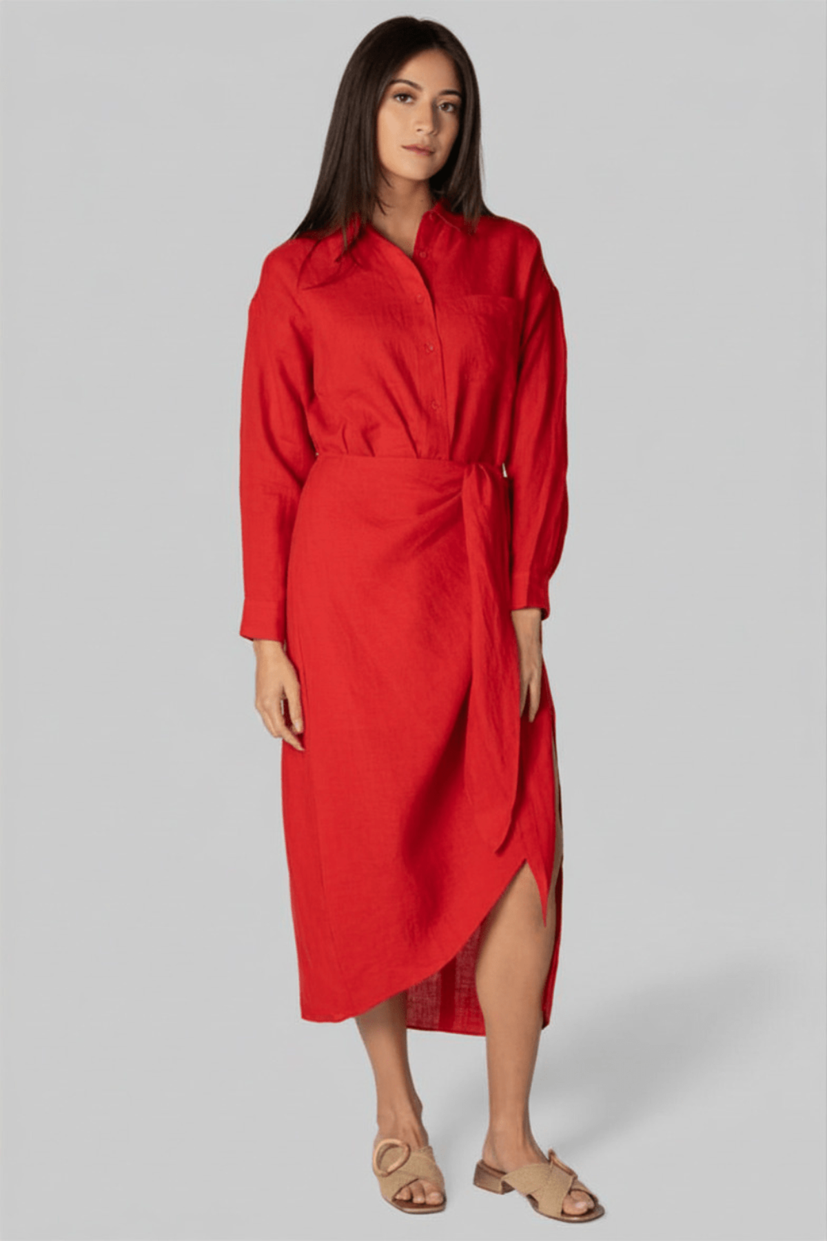 Apiece Apart Alessandra Sarong Shirt Dress - Red - Image 2 of 4