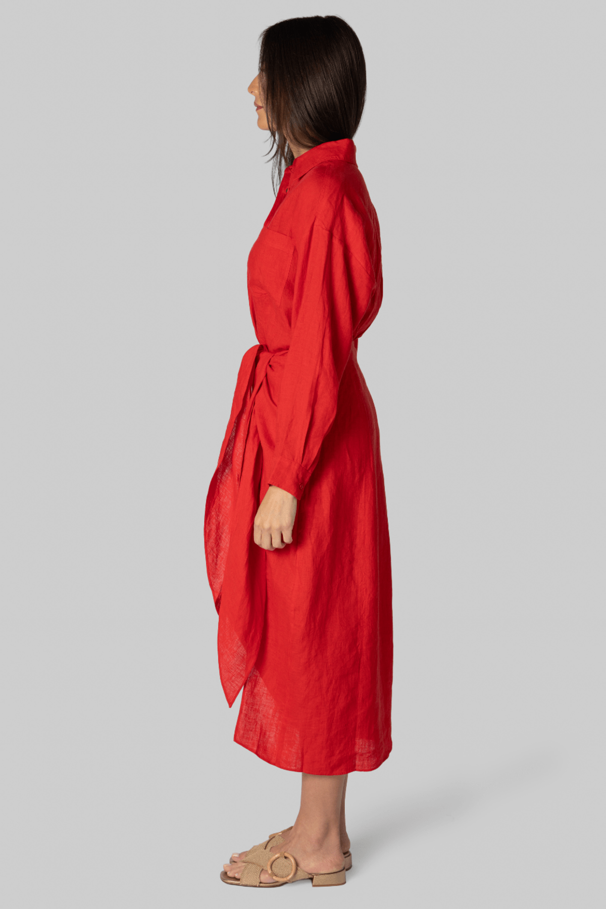 Apiece Apart Alessandra Sarong Shirt Dress - Red - Image 3 of 4