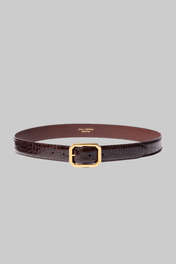Nili Lotan Anais Croc Belt - Espresso/Crocodile