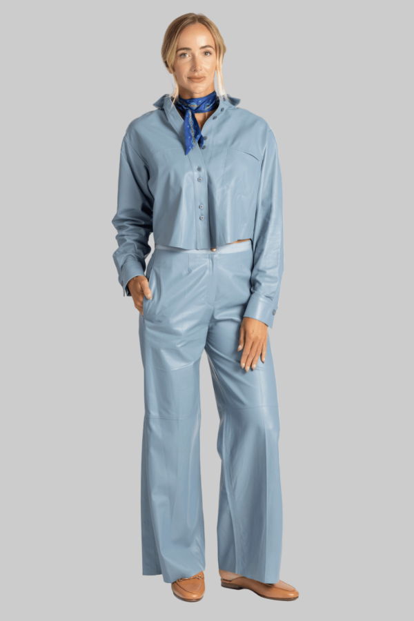Forte Forte Leather High Waist Pants - Light Blue