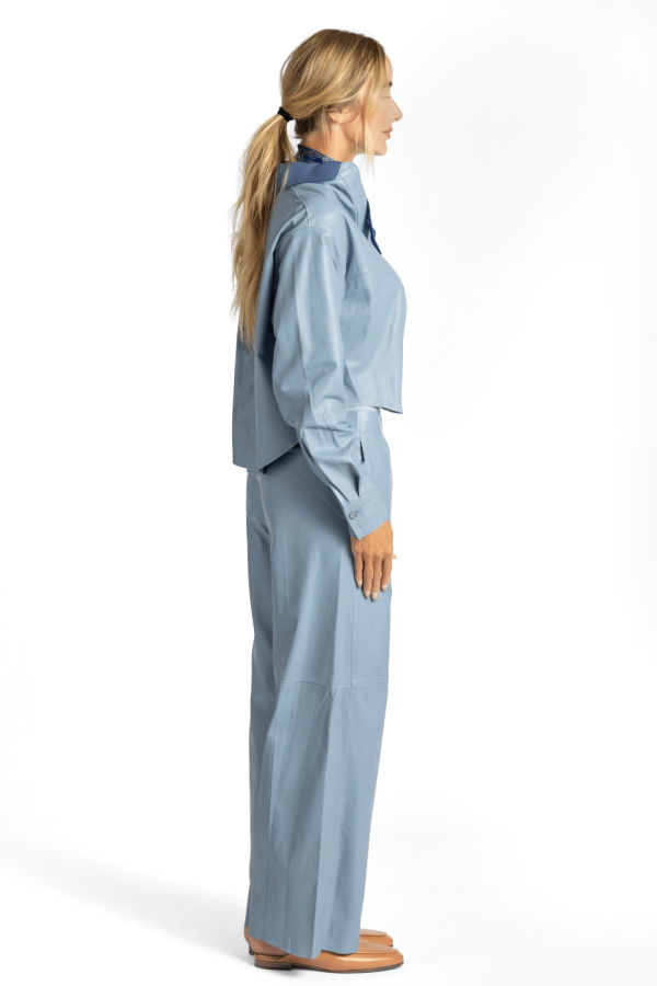 Forte Forte Leather High Waist Pants - Light Blue