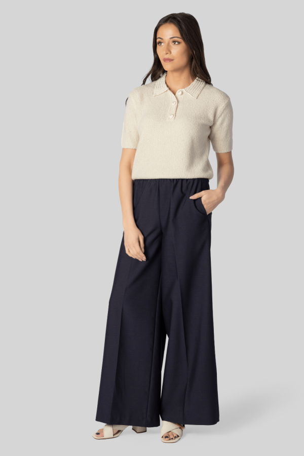 Forte Forte Pull On Wide Leg Trouser - Navy
