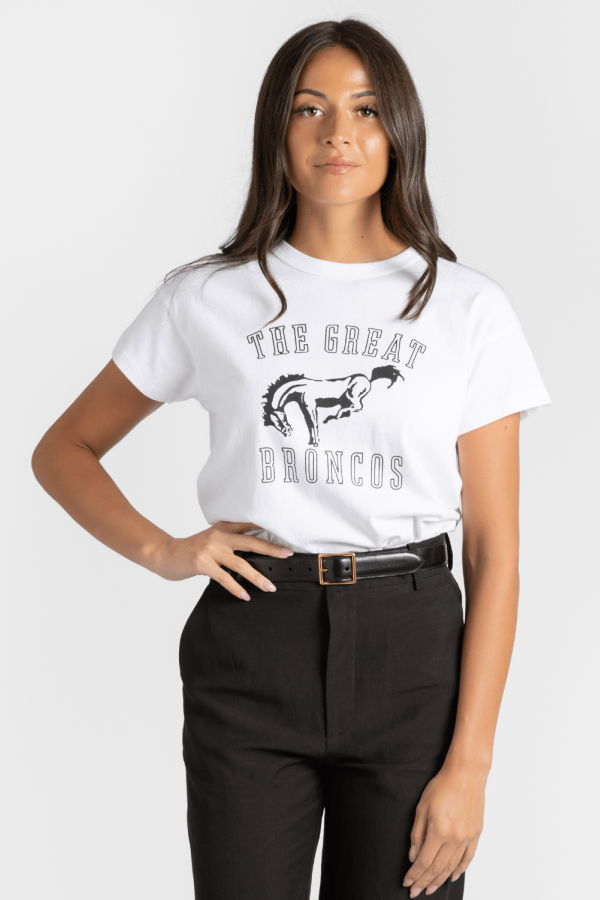 The Great. The Boxy Crew w/Bucking Bronco Tee - White