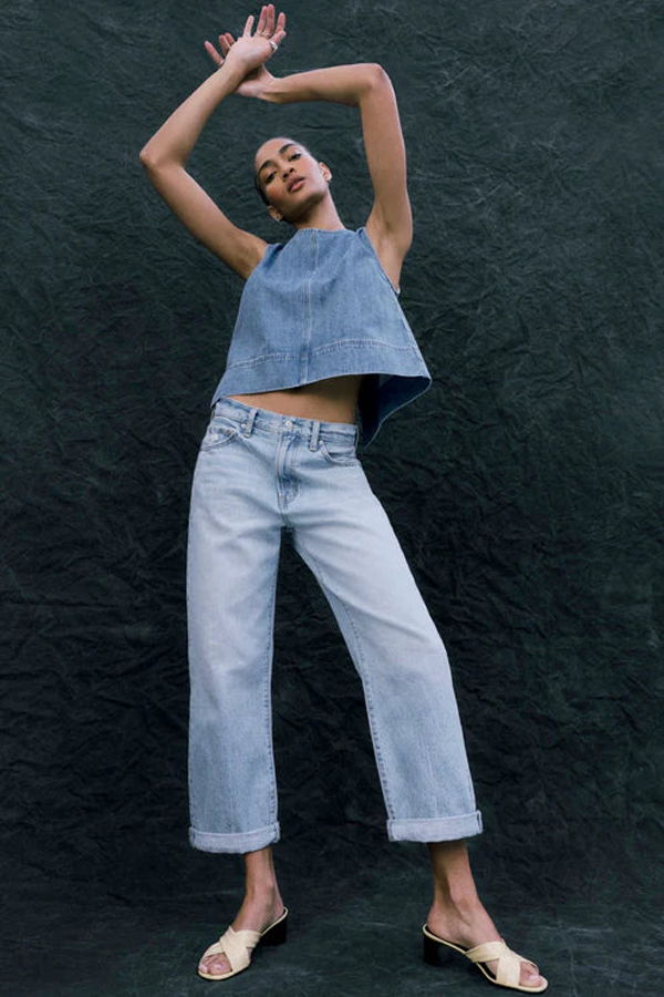Pistola Donny Rolled Hem Boyfriend Jeans - Old Blues
