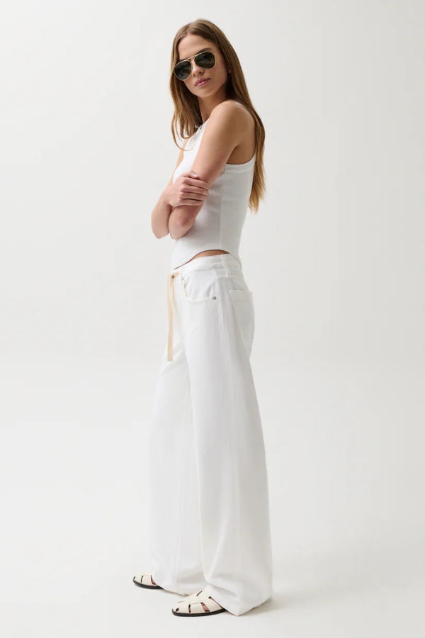 Pistola Jadyn Mid Rise Drawstring Jean - Optic White