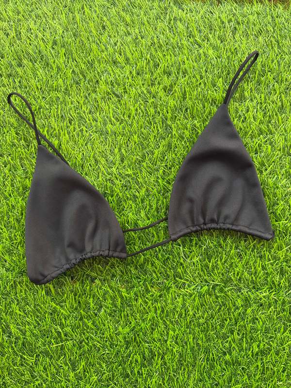 Ziah Fine Strap Triangle Bikini Top - Black
