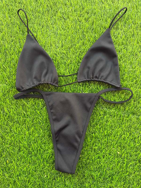 Ziah Fine Strap Triangle Bikini Top - Black