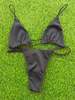 Ziah Fine Strap Triangle Bikini Top - Black - Thumbnail 5
