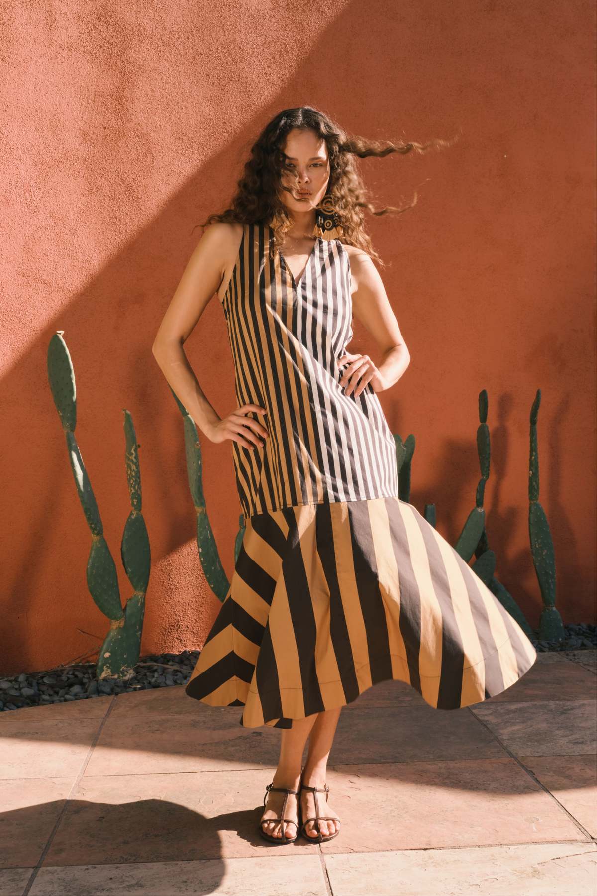 Simon Miller Celeste Poplin Dress - Black/Tan Stripe Combo - Image 1 of 5