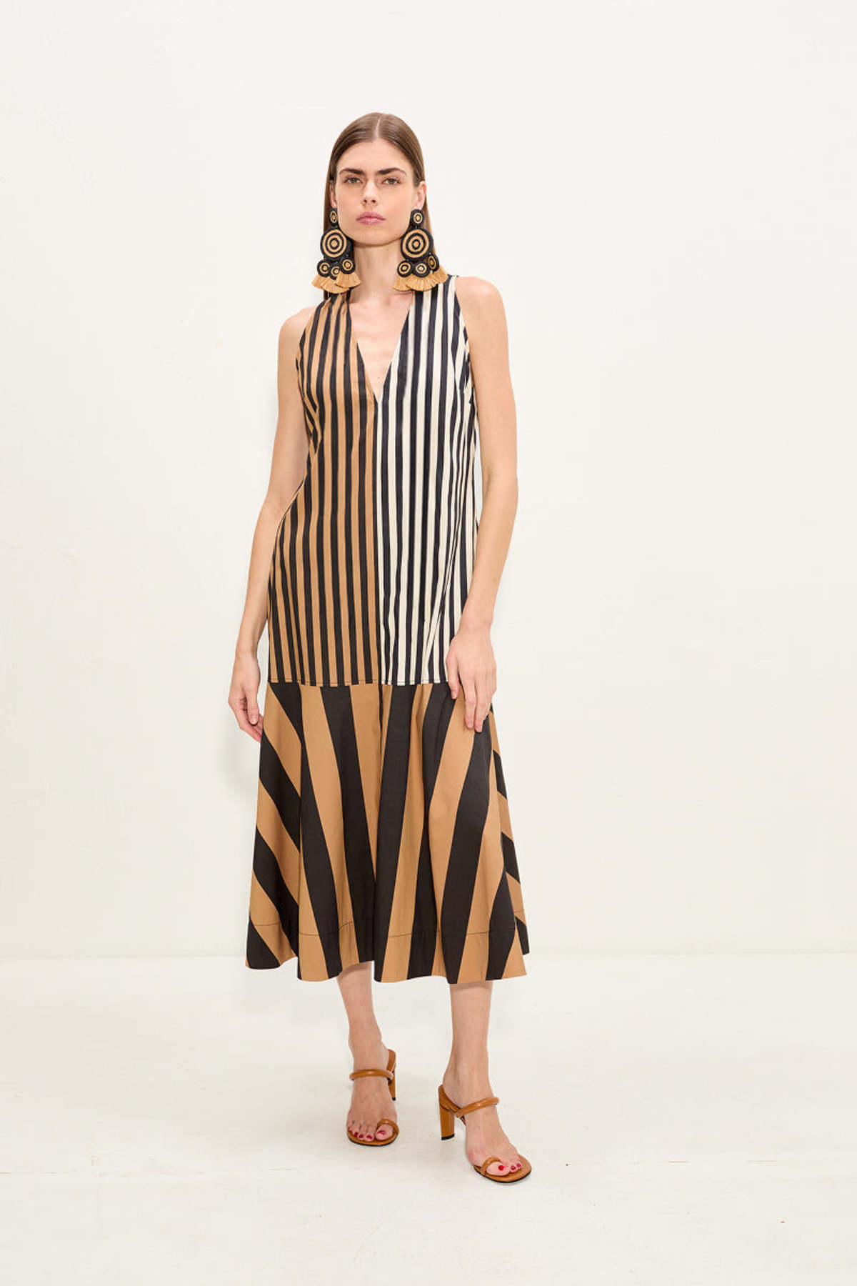 Simon Miller Celeste Poplin Dress - Black/Tan Stripe Combo - Image 3 of 5