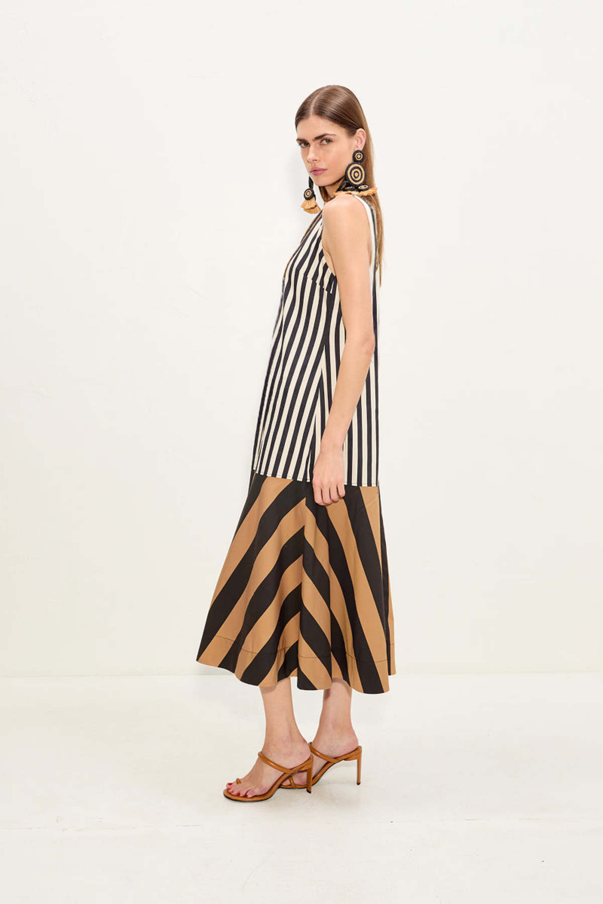 Simon Miller Celeste Poplin Dress - Black/Tan Stripe Combo - Image 4 of 5