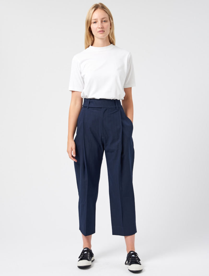 Studio Nicholson Barry Trouser - Dark Navy Herringbone | Garmentory