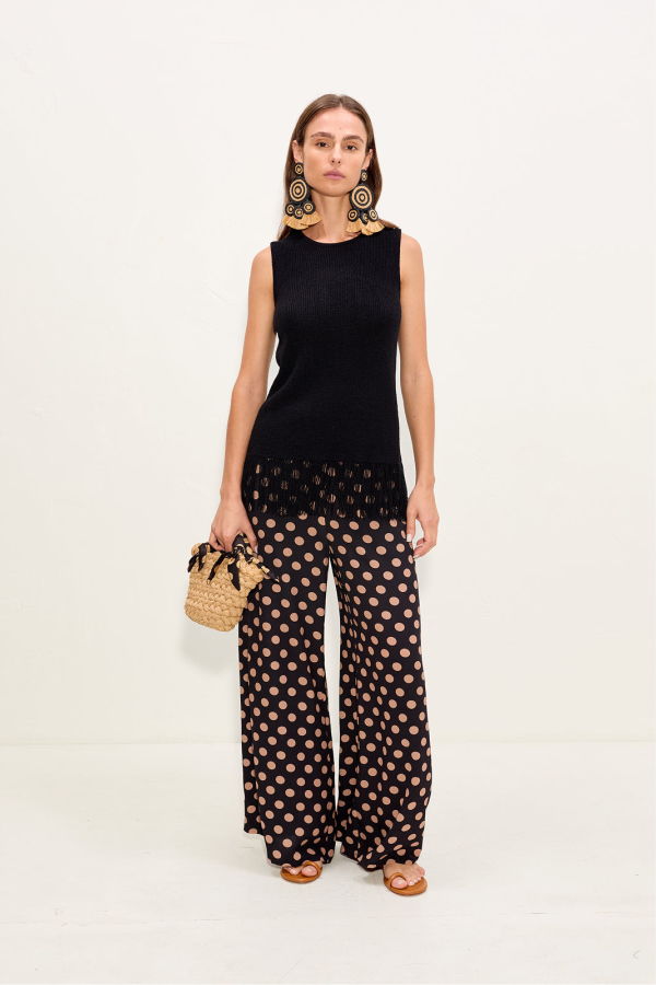 Simon Miller Nella Crepe Wide Leg Pant - Black/Tan Polka Dot