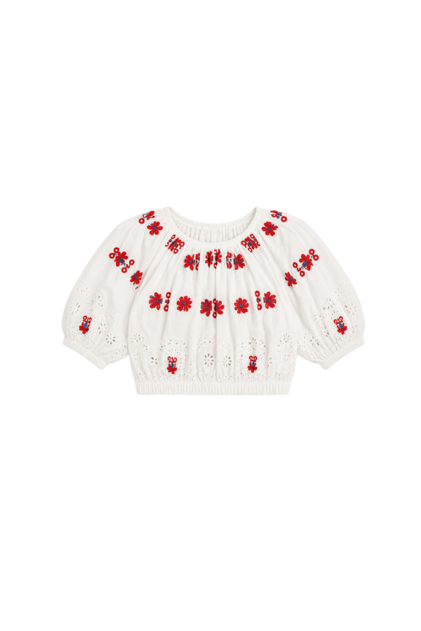 Sea NY Catharina Embroidered Bubble Top - Cream