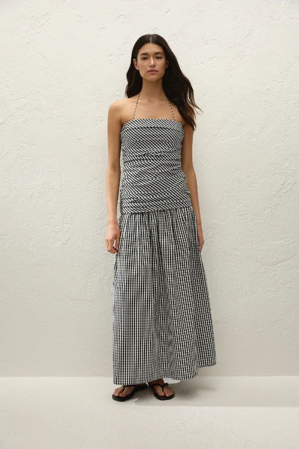 Faithfull The Brand Vento Midi Dress - Black Textured Gingham