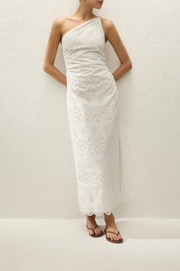 Faithfull The Brand Ponte Midi Dress - Bianca Broderie White