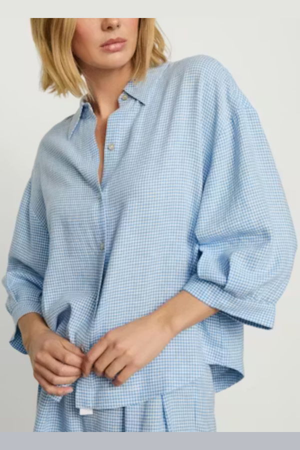 Eberjey Linen Blend Relax Sleeve Top - Gingham White/Summer